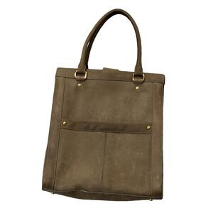 J.Crew Gray Leather Campo Tote Computer Bag With Interior Pockets & Snap Closure